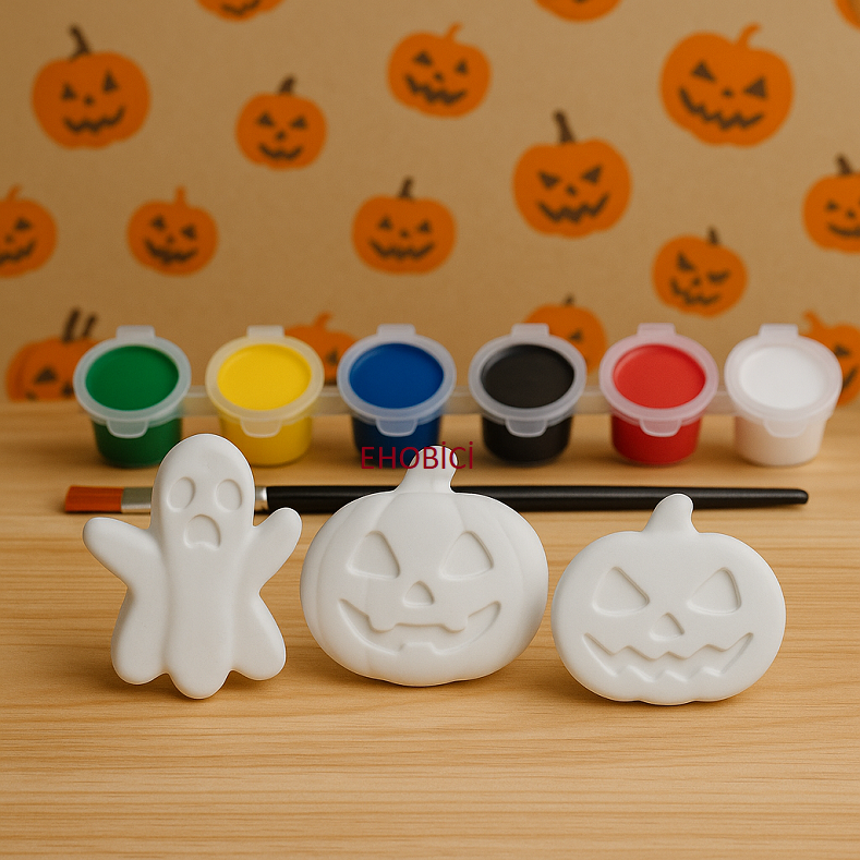 Ehobici Taş Boyama Seti Halloween Cadılar Bayramı 6 Renk Akrilik Boya 5ml + Fırça