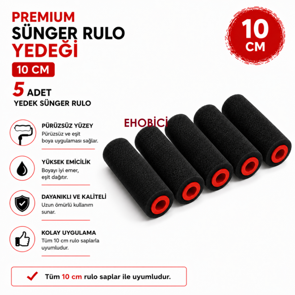 Premium Sünger Rulo Yedeği 10CM 5'li Yedek Sünger