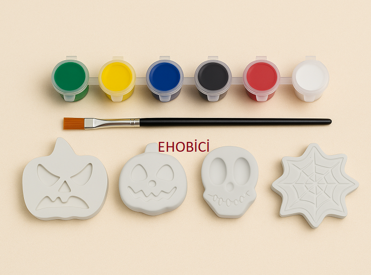Ehobici Taş Boyama Seti Halloween Cadılar Bayramı 6 Renk Akrilik Boya 5ml + Fırça