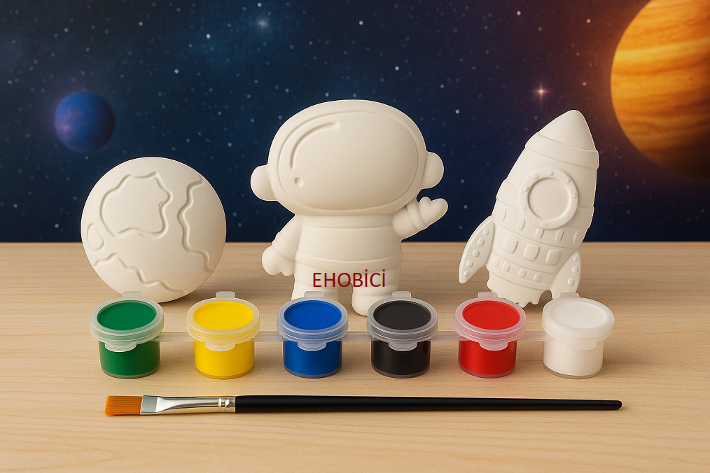 Ehobici Taş Boyama Uzay Seti 6 Renk Akrilik Boya 5ml + Fırça