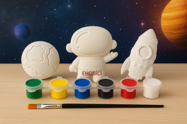 Ehobici Taş Boyama Uzay Seti 6 Renk Akrilik Boya 5ml + Fırça