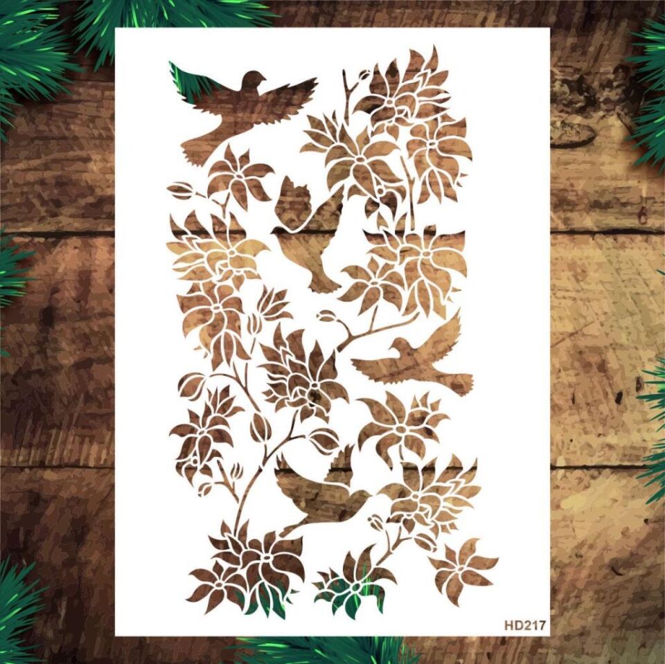 Kuş Temalı Desenler Stencil Şablon (25x35) HD-217