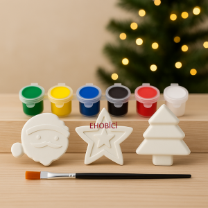 Ehobici Taş Boyama Yeniyıl Yılbaşı Seti 6 Renk Akrilik Boya 5ml + Fırça