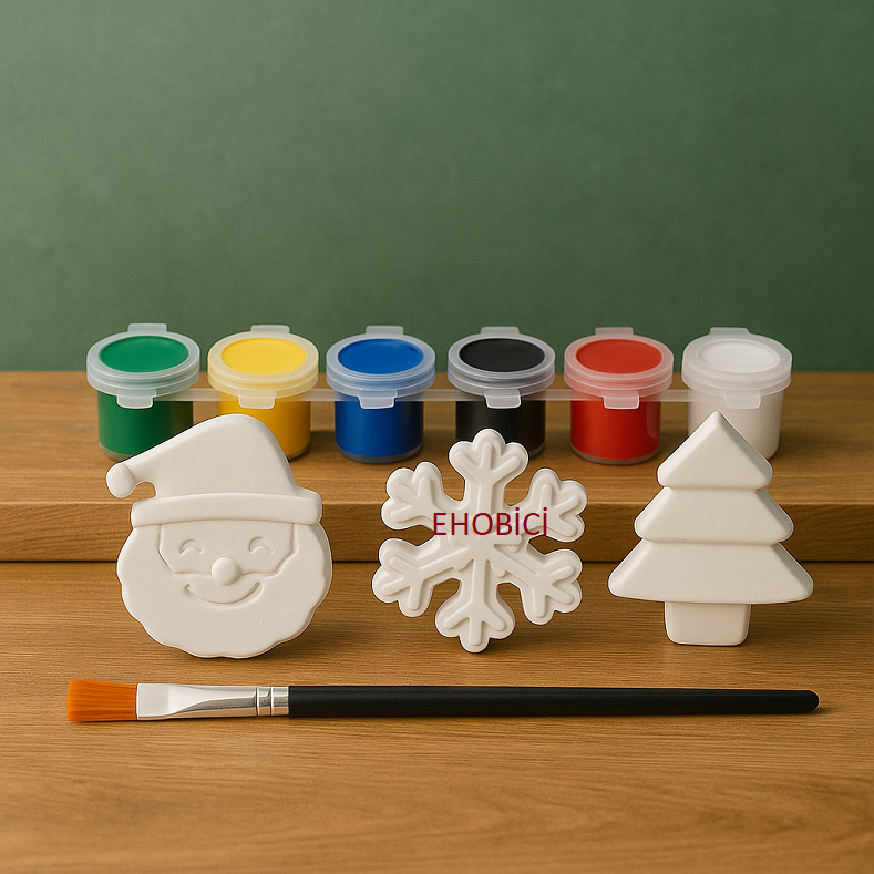 Ehobici Taş Boyama Yeniyıl Yılbaşı Seti 6 Renk Akrilik Boya 5ml + Fırça