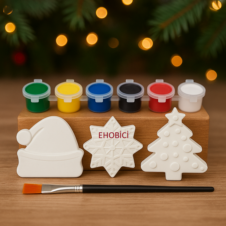 Ehobici Taş Boyama Yeniyıl Yılbaşı Seti 6 Renk Akrilik Boya 5ml + Fırça