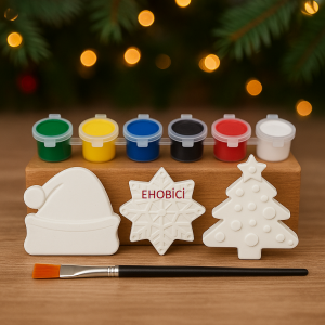 Ehobici Taş Boyama Yeniyıl Yılbaşı Seti 6 Renk Akrilik Boya 5ml + Fırça