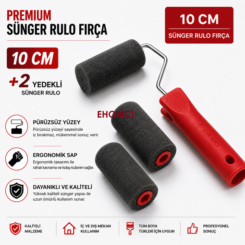 Premium Sünger Rulo Fırça 10CM +2 Yedekli