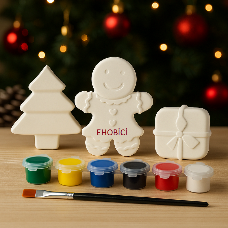 Ehobici Taş Boyama Yeniyıl Yılbaşı Seti 6 Renk Akrilik Boya 5ml + Fırça