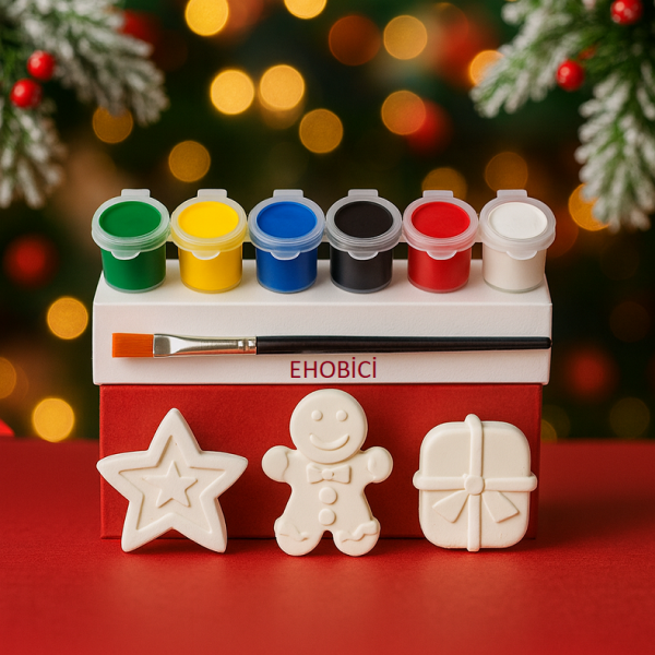 Ehobici Taş Boyama Yeniyıl Yılbaşı Seti 6 Renk Akrilik Boya 5ml + Fırça