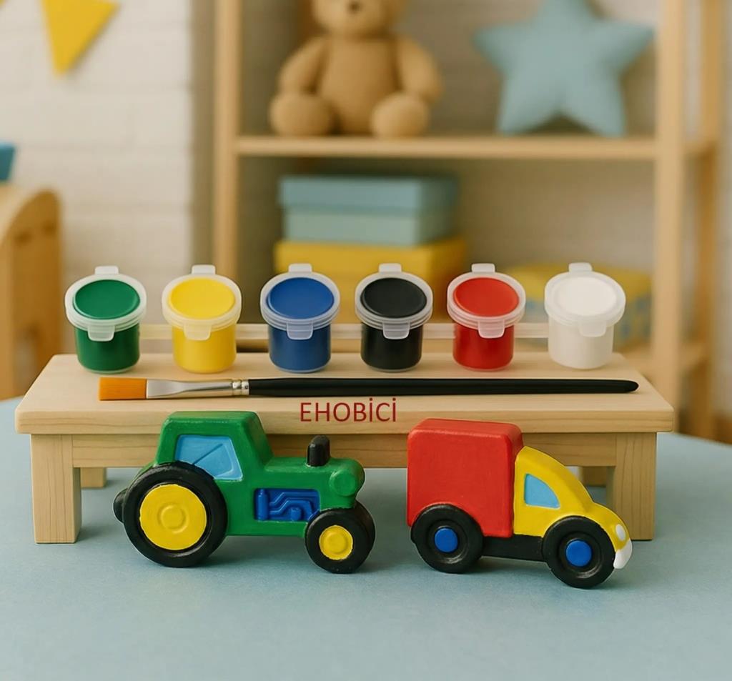 Ehobici Taş Boyama Seti Kamyonet & Traktör 6 Renk Akrilik Boya 5ml + Fırça