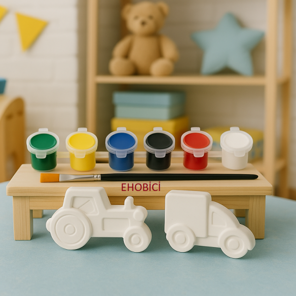 Ehobici Taş Boyama Seti Kamyonet & Traktör 6 Renk Akrilik Boya 5ml + Fırça