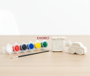 Ehobici Taş Boyama Seti Helikopter & Araba 6 Renk Akrilik Boya 5ml + Fırça