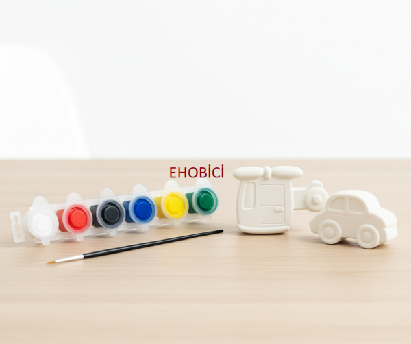 Ehobici Taş Boyama Seti Helikopter & Araba 6 Renk Akrilik Boya 5ml + Fırça