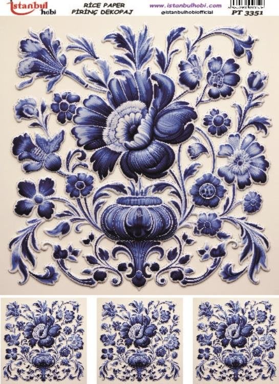 Pirinç Dekopaj Kağıdı 30x42cm PT-3351 Mavi Çiçek
