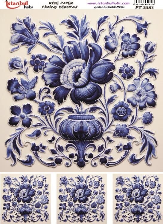 Pirinç Dekopaj Kağıdı 30x42cm PT-3351 Mavi Çiçek