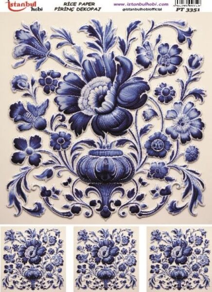 Pirinç Dekopaj Kağıdı 30x42cm PT-3351 Mavi Çiçek