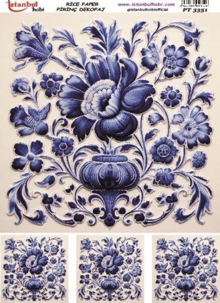 Pirinç Dekopaj Kağıdı 30x42cm PT-3351 Mavi Çiçek