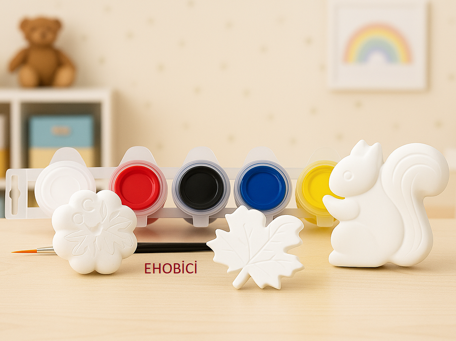 Ehobici Taş Boyama Seti Sincap Yaprak Kabak 6 Renk Akrilik Boya 5ml + Fırça