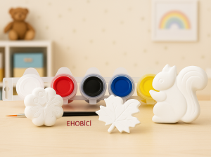Ehobici Taş Boyama Seti Sincap Yaprak Kabak 6 Renk Akrilik Boya 5ml + Fırça