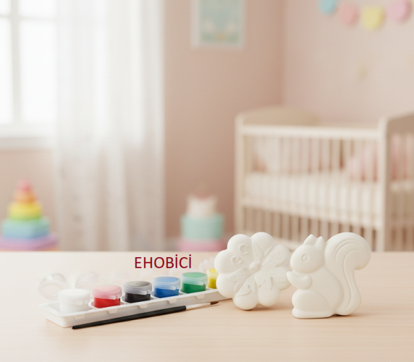 Ehobici Taş Boyama Seti Sincap Yaprak Kabak 6 Renk Akrilik Boya 5ml + Fırça