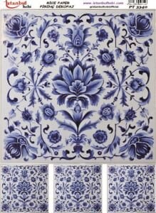 Pirinç Dekopaj Kağıdı 30x42cm PT-3340 Mavi Çiçek