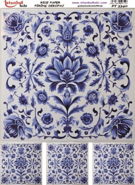 Pirinç Dekopaj Kağıdı 30x42cm PT-3340 Mavi Çiçek