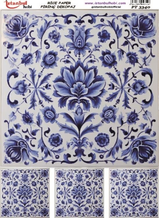 Pirinç Dekopaj Kağıdı 30x42cm PT-3340 Mavi Çiçek