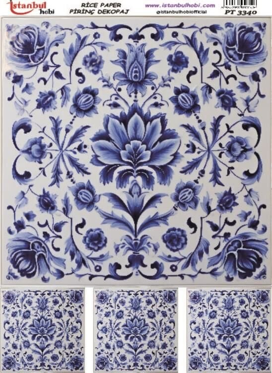 Pirinç Dekopaj Kağıdı 30x42cm PT-3340 Mavi Çiçek