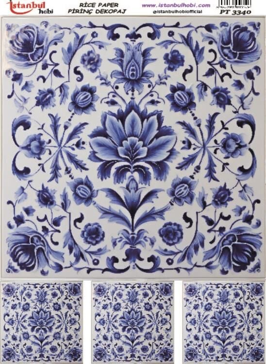 Pirinç Dekopaj Kağıdı 30x42cm PT-3340 Mavi Çiçek