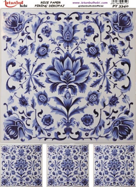 Pirinç Dekopaj Kağıdı 30x42cm PT-3340 Mavi Çiçek