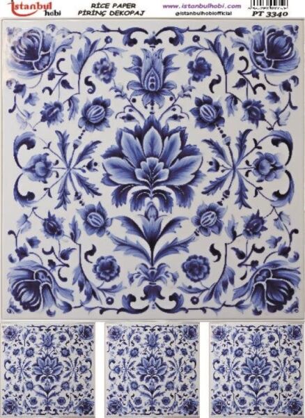 Pirinç Dekopaj Kağıdı 30x42cm PT-3340 Mavi Çiçek
