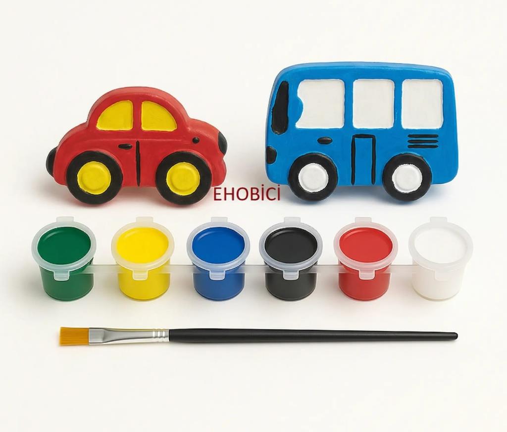 Ehobici Taş Boyama Seti Araba & Minibüs 6 Renk Akrilik Boya 5ml + Fırça