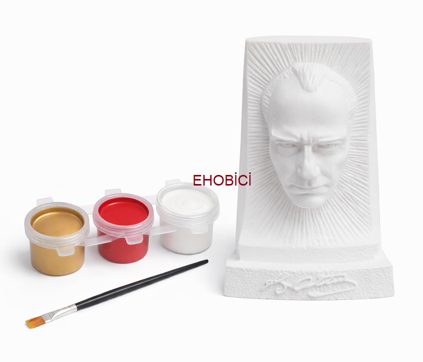 Ehobici Taş Boyama Seti Atatürk Büst 3 Renk Akrilik Boya 5ml + Fırça