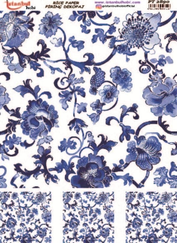 Pirinç Dekopaj Kağıdı 30x42cm PT-2890 Mavi Çiçek