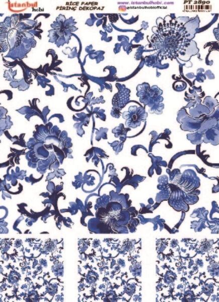 Pirinç Dekopaj Kağıdı 30x42cm PT-2890 Mavi Çiçek