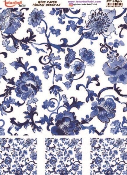 Pirinç Dekopaj Kağıdı 30x42cm PT-2890 Mavi Çiçek