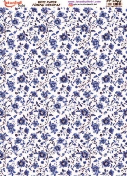 Pirinç Dekopaj Kağıdı 30x42cm PT-2895 Mavi Çiçek