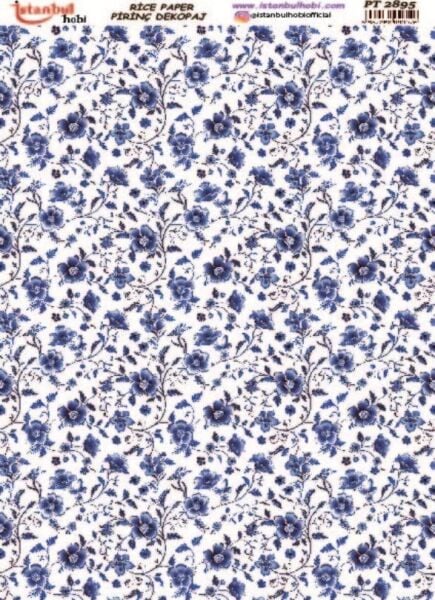Pirinç Dekopaj Kağıdı 30x42cm PT-2895 Mavi Çiçek