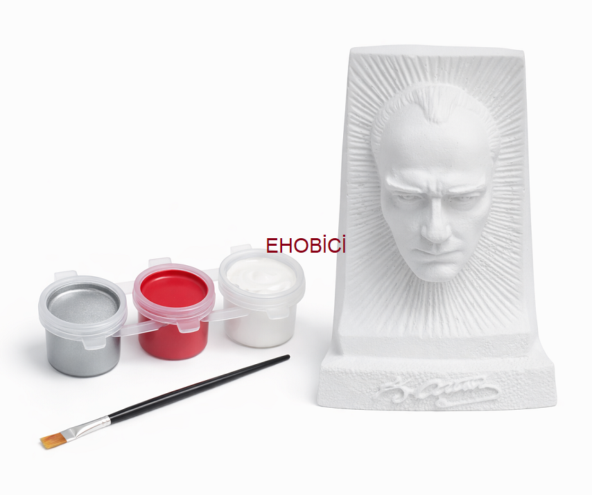 Ehobici Taş Boyama Seti Atatürk Büst 3 Renk Akrilik Boya 5ml + Fırça