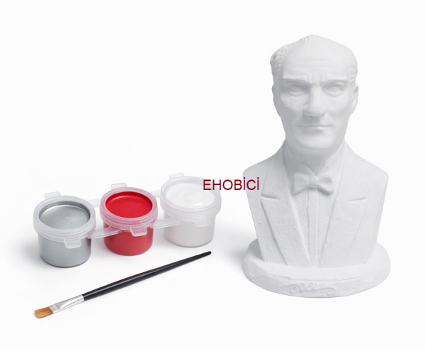 Ehobici Taş Boyama Seti Atatürk Büst 3 Renk Akrilik Boya 5ml + Fırça