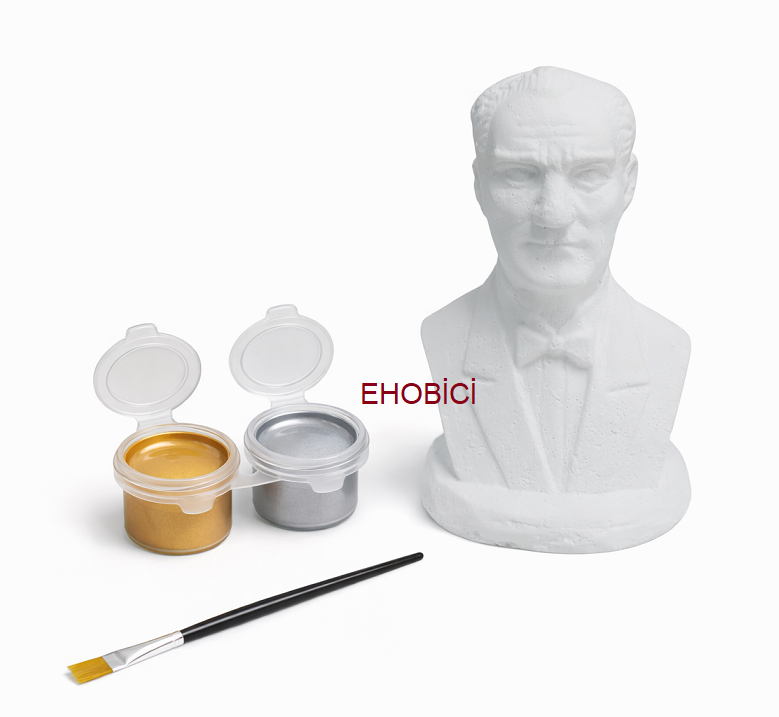 Ehobici Taş Boyama Seti Atatürk Büst 2 Renk Metalik Akrilik Boya 5ml + Fırça