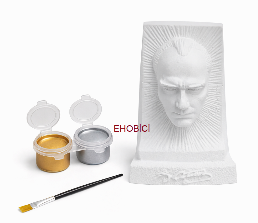 Ehobici Taş Boyama Seti Atatürk Büst 2 Renk Metalik Akrilik Boya 5ml + Fırça