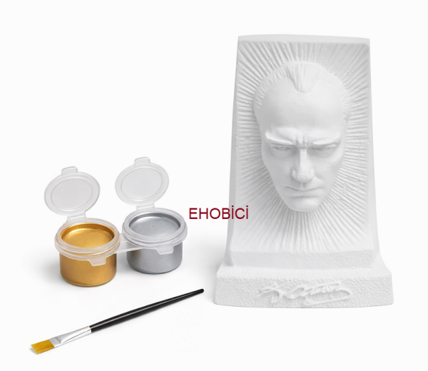 Ehobici Taş Boyama Seti Atatürk Büst 2 Renk Metalik Akrilik Boya 5ml + Fırça