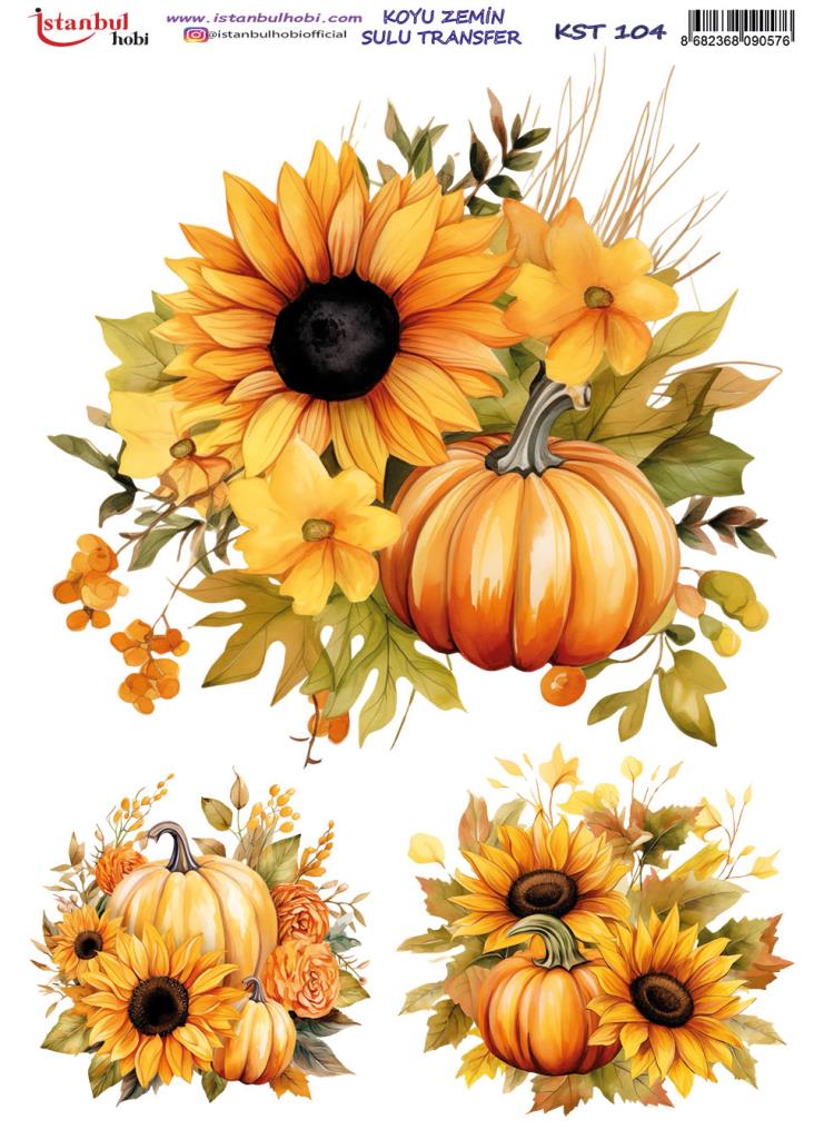 Koyu Zemin Sulu Transfer Kağıdı 25x35cm KST-104 Bal Kabağı Ayçiçeği