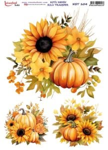 Koyu Zemin Sulu Transfer Kağıdı 25x35cm KST-104 Bal Kabağı Ayçiçeği