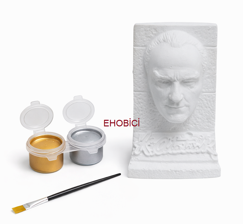 Ehobici Taş Boyama Seti Atatürk Büst 2 Renk Metalik Akrilik Boya 5ml + Fırça