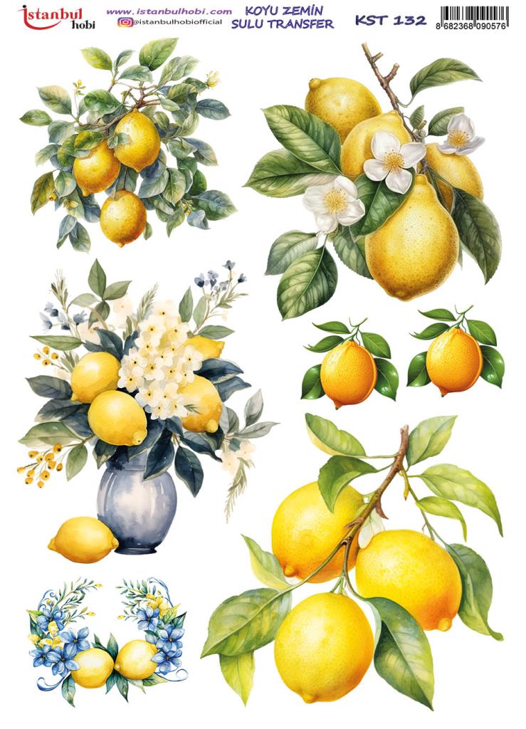 Koyu Zemin Sulu Transfer Kağıdı 25x35cm KST-132 Limon