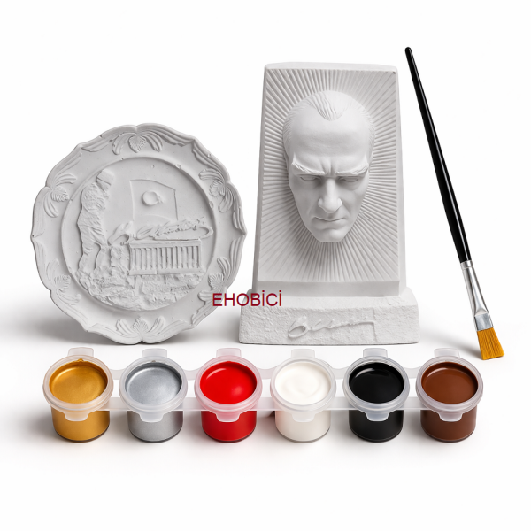 Ehobici Taş Boyama Seti Atatürk Büst Anıtkabir 6 Renk Akrilik Boya 5ml + Fırça