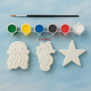 Ehobici Taş Boyama Seti Ahtapot & Deniz Atı & Deniz Yıldızı 6 Renk Akrilik Boya 5ml + Fırça