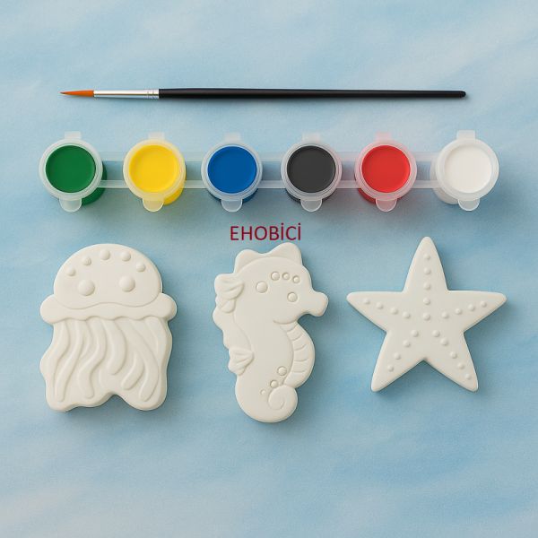 Ehobici Taş Boyama Seti Ahtapot & Deniz Atı & Deniz Yıldızı 6 Renk Akrilik Boya 5ml + Fırça